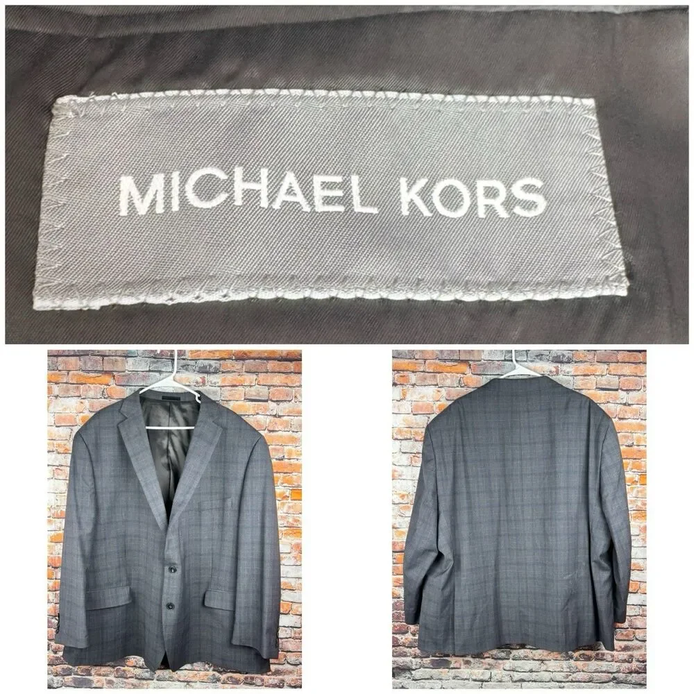 Michael Kors Glen Plaid Gray 2-Button Sports Coat Jacket Size 56 Regular